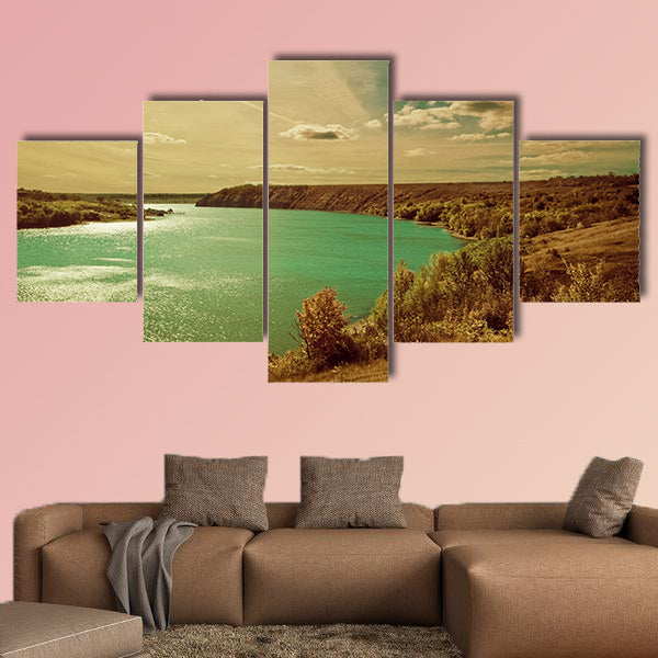 Autumn riverside landscape multi panel canvas wall art
