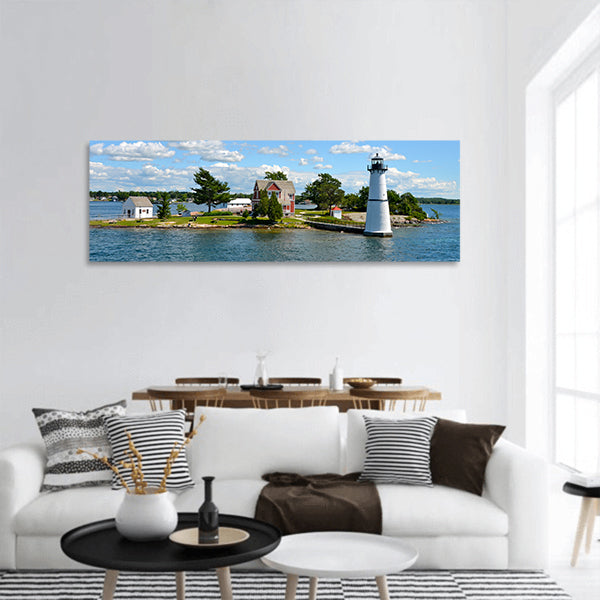 One Island in Thousand Islands Region in fall of New York , panoramic canvas wall art