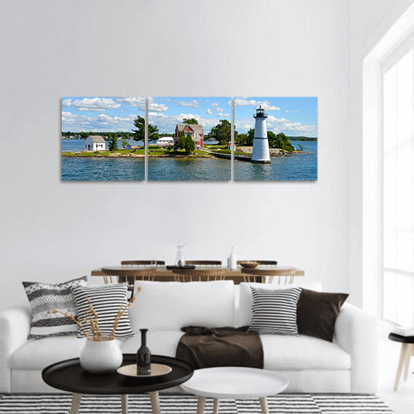 One Island in Thousand Islands Region in fall of New York , panoramic canvas wall art