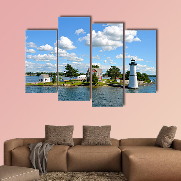One Island in Thousand Islands Region in fall of New York State, USA multi panel canvas wall art