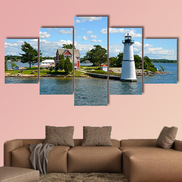 One Island in Thousand Islands Region in fall of New York State, USA multi panel canvas wall art