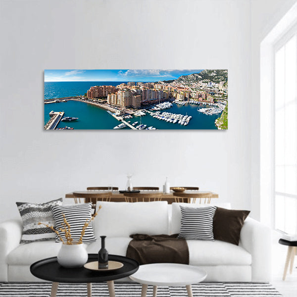 View of Monte Carlo harbour in Monaco,  Azur coast panoramic canvas wall art