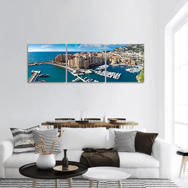 View of Monte Carlo harbour in Monaco,  Azur coast panoramic canvas wall art