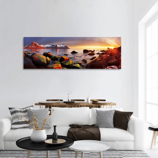 Ocean coast at sunset, panorama, Norway panoramic canvas wall art