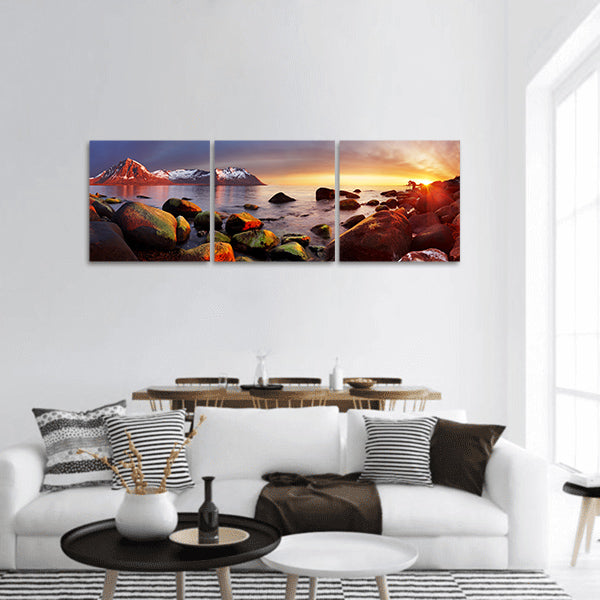 Ocean coast at sunset, panorama, Norway panoramic canvas wall art
