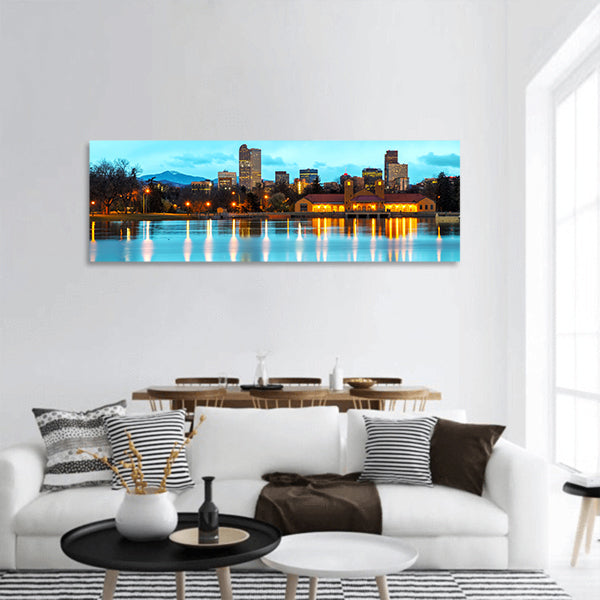Downtown Denver, Colorado at morning as City Park panoramic canvas wall art