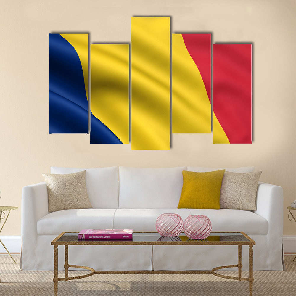 3d rendered and waving flag of Romania Chad Multi panel canvas wall art
