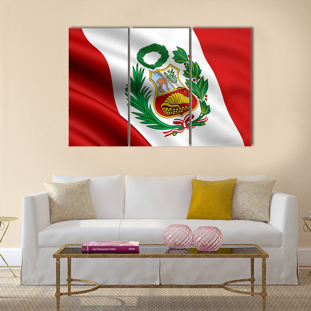 3d rendered and waving flag of Peru multi panel canvas wall art