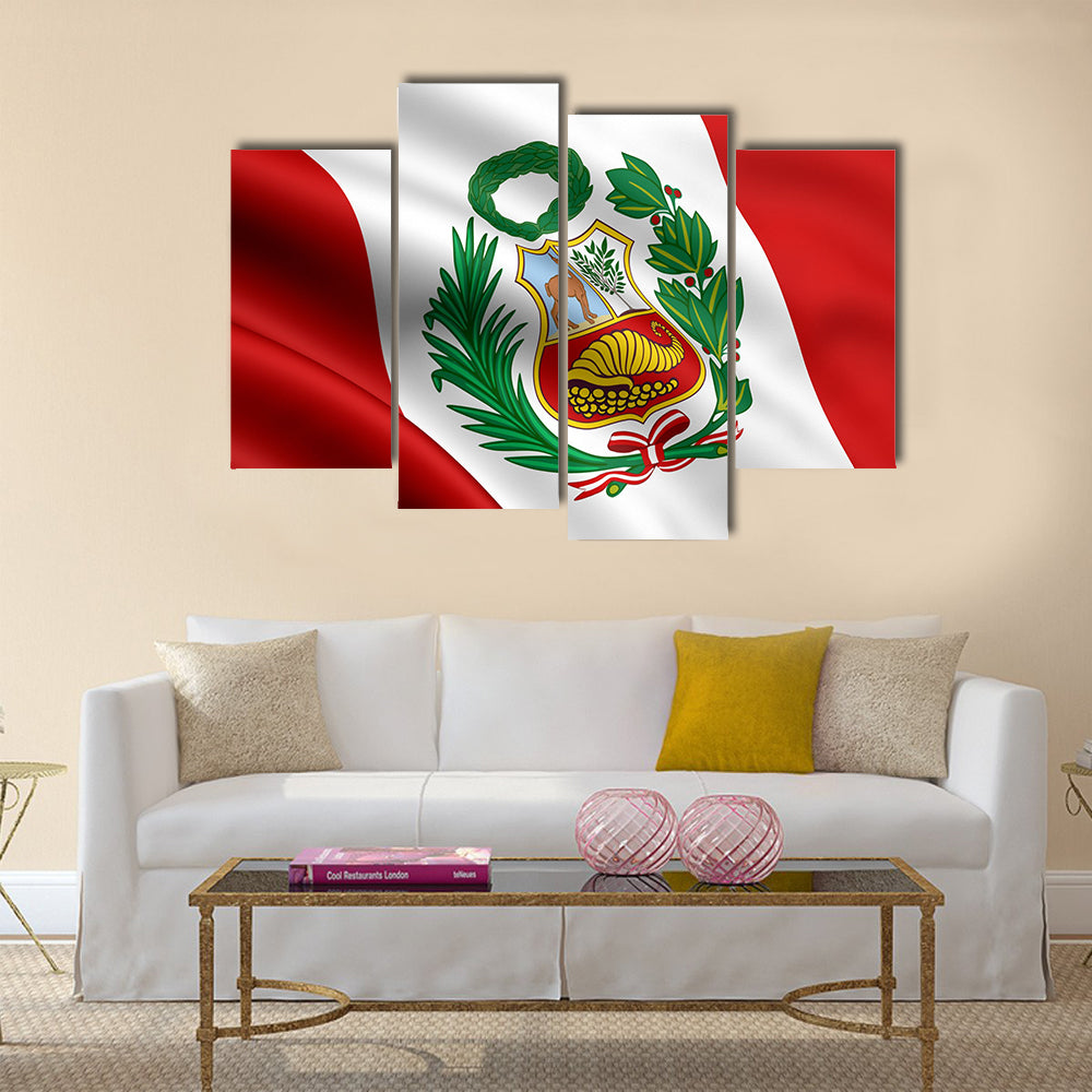 3d rendered and waving flag of Peru multi panel canvas wall art