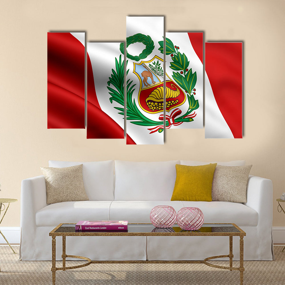 3d rendered and waving flag of Peru multi panel canvas wall art