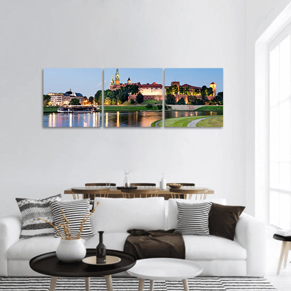 Poland, Krakow, Wawel at night panoramic canvas wall art