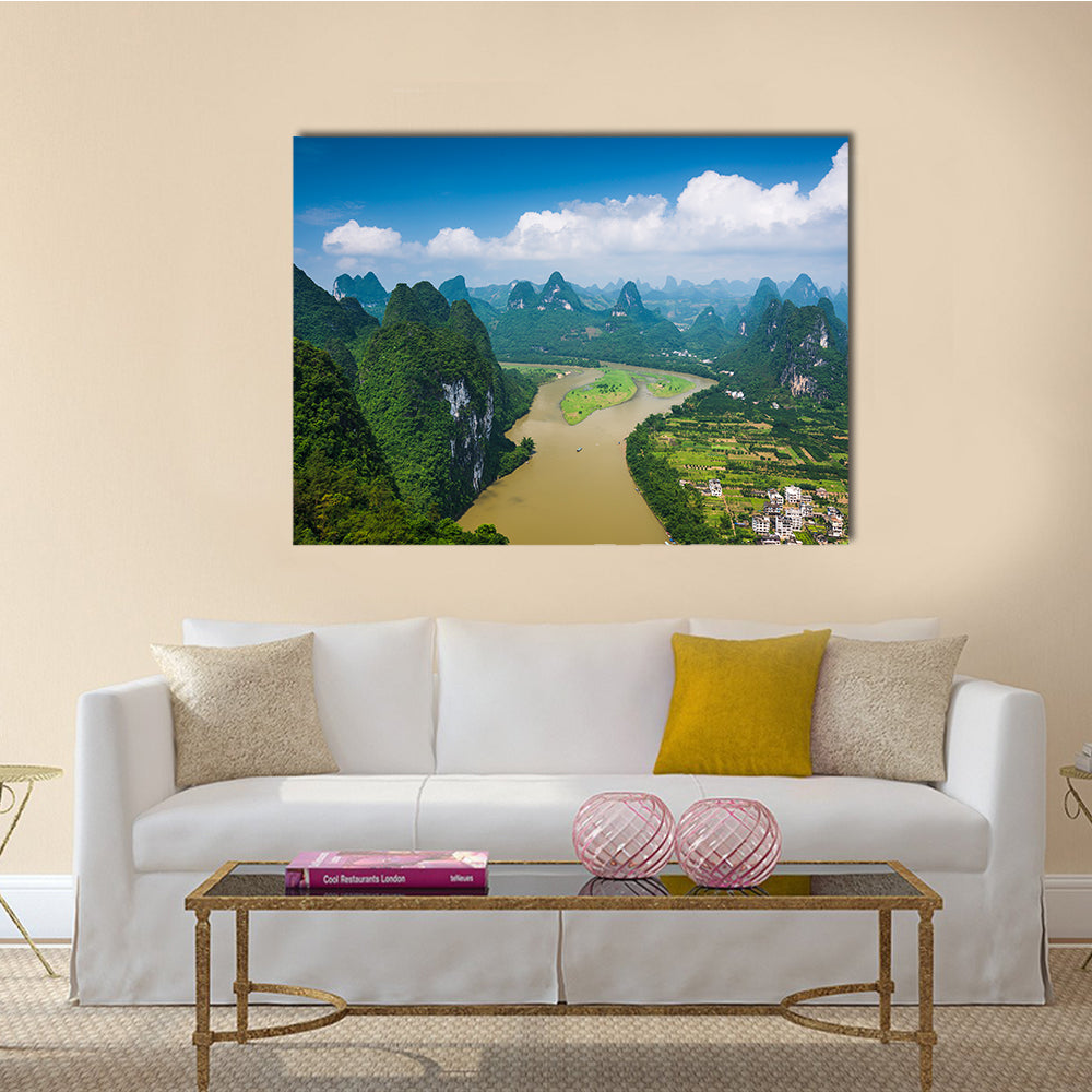 Karst mountain landscape in Xingping, Guangxi Province, China multi panel canvas wall art