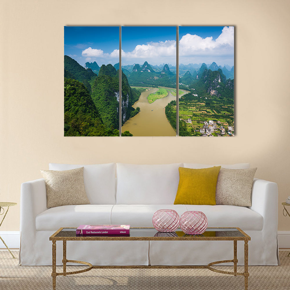 Karst mountain landscape in Xingping, Guangxi Province, China multi panel canvas wall art