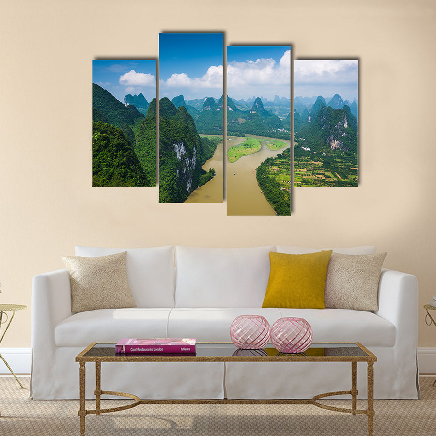 Karst mountain landscape in Xingping, Guangxi Province, China multi panel canvas wall art