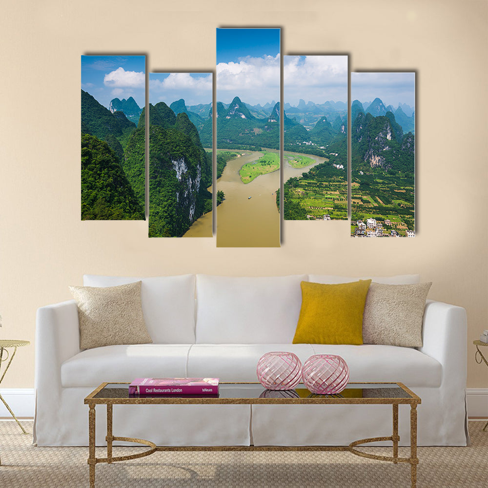 Karst mountain landscape in Xingping, Guangxi Province, China multi panel canvas wall art