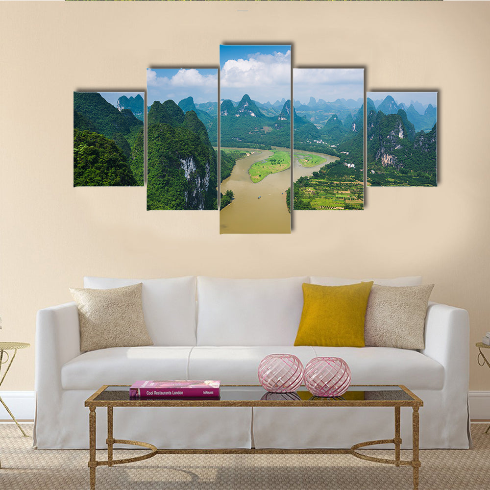 Karst mountain landscape in Xingping, Guangxi Province, China multi panel canvas wall art