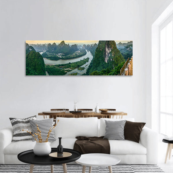 Karst mountain landscape on Li River in Xingping, Guangxi panoramic canvas wall art