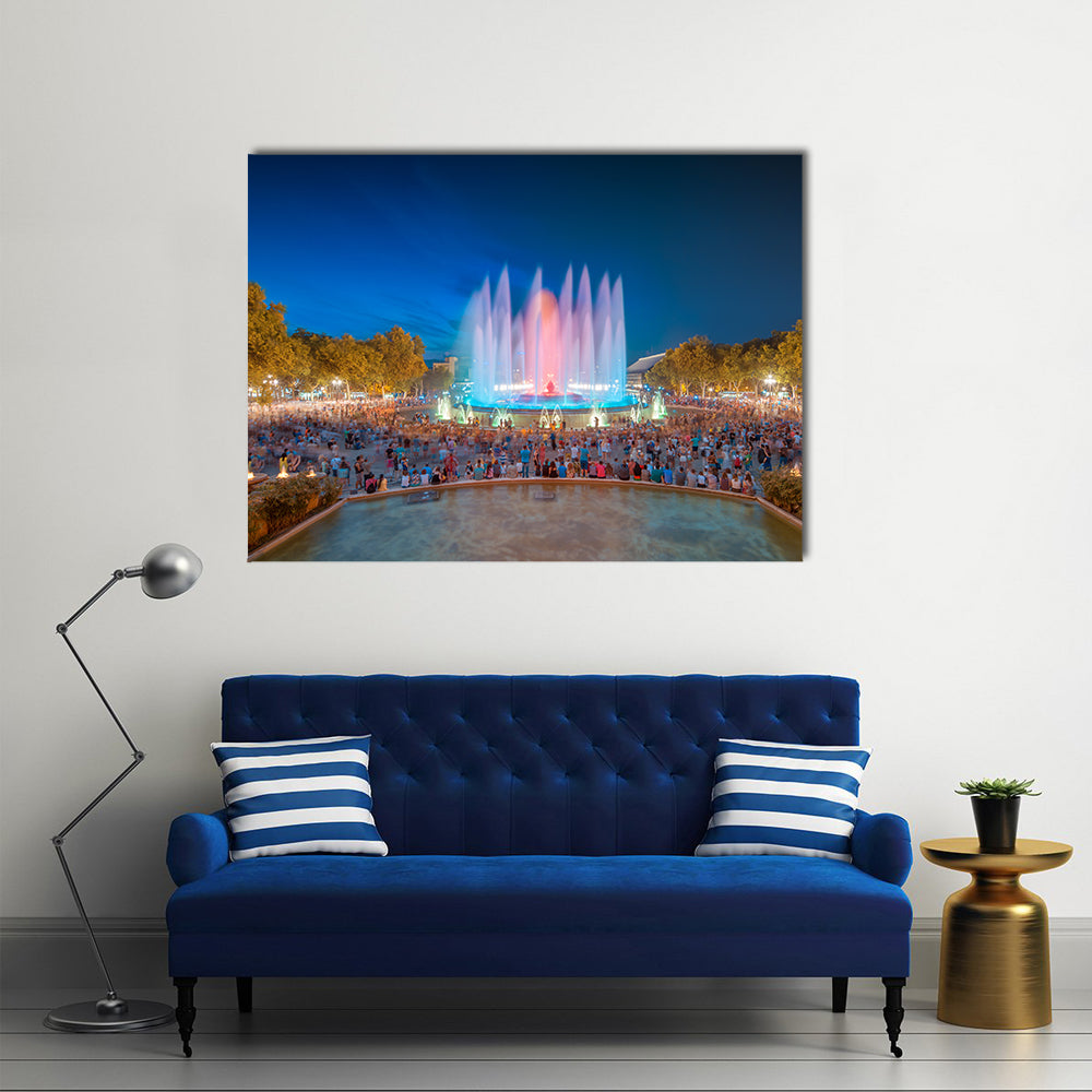Night view of Magic Fountain in Barcelona Multi panel canvas wall art