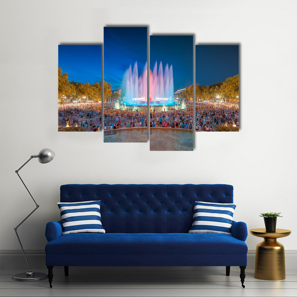 Night view of Magic Fountain in Barcelona Multi panel canvas wall art