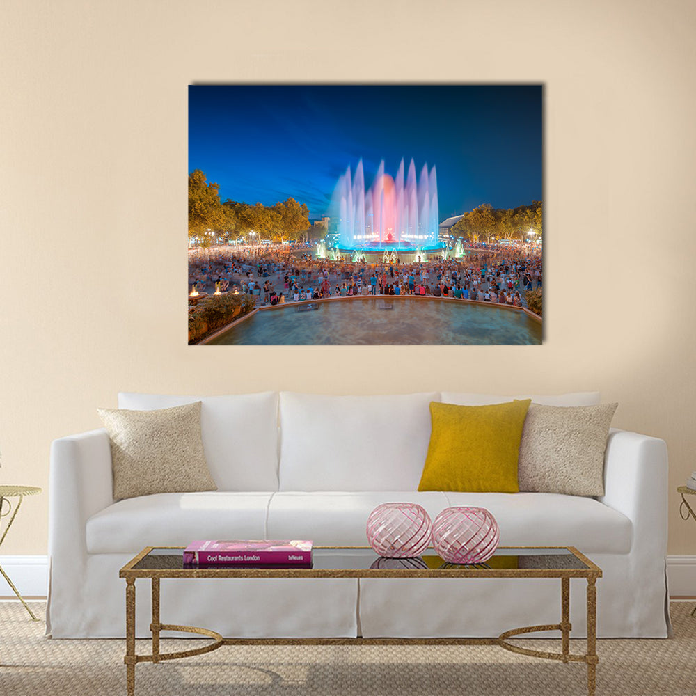 night view of Magic Fountain in Barcelona  multi panel canvas wall art