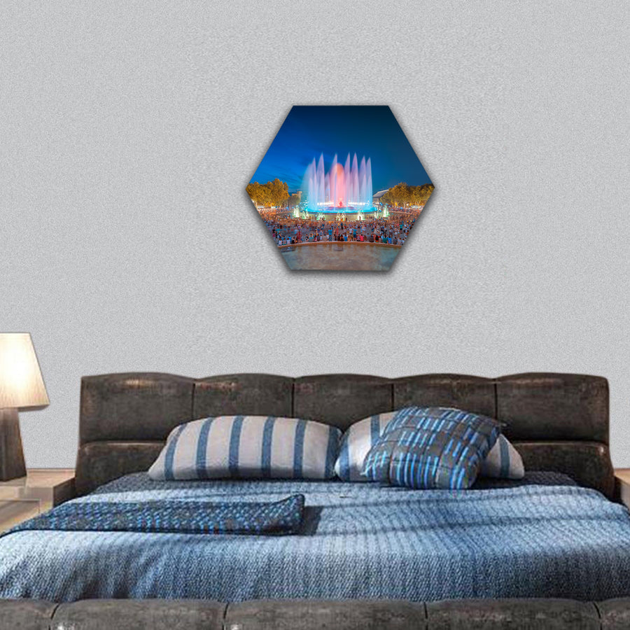 night view of Magic Fountain in Barcelona hexagonal canvas wall art