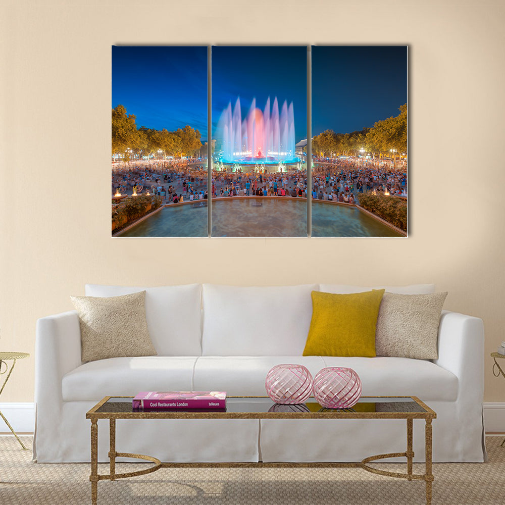 night view of Magic Fountain in Barcelona  multi panel canvas wall art