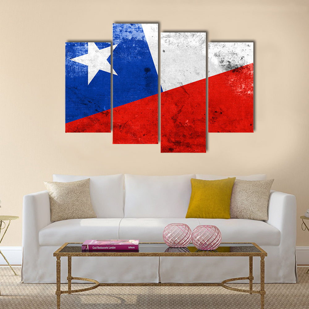 Chile Flag with a vintage and old look Multi panel canvas wall art