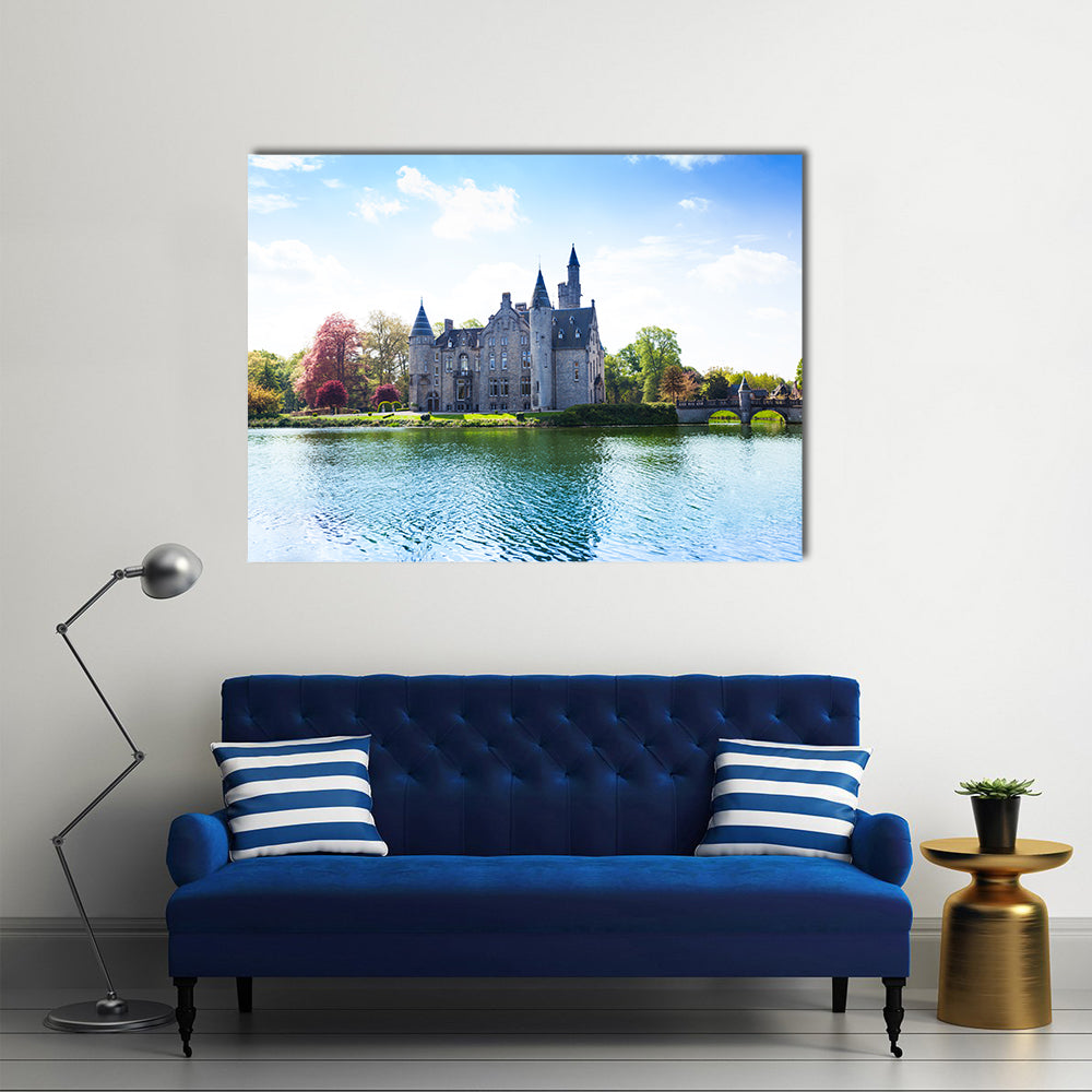 View of Bornem Castle from the river side Multi panel canvas wall art