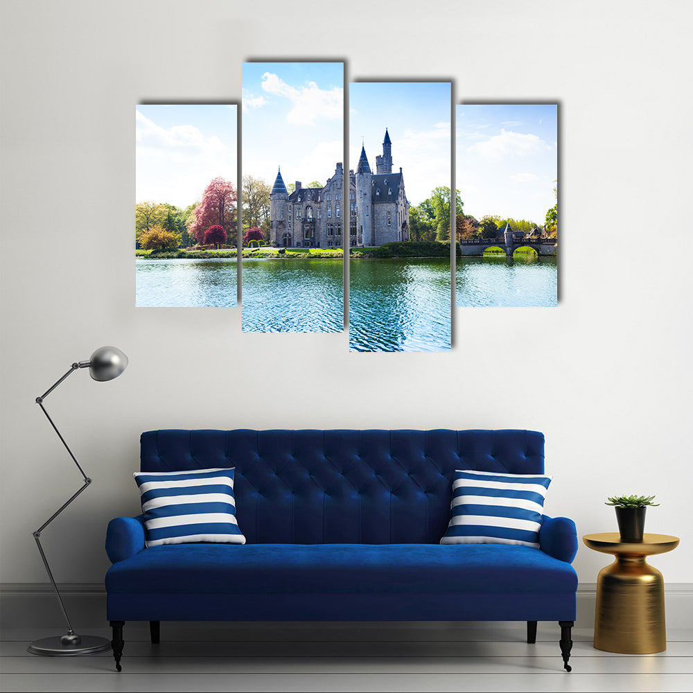 View of Bornem Castle from the river side Multi panel canvas wall art