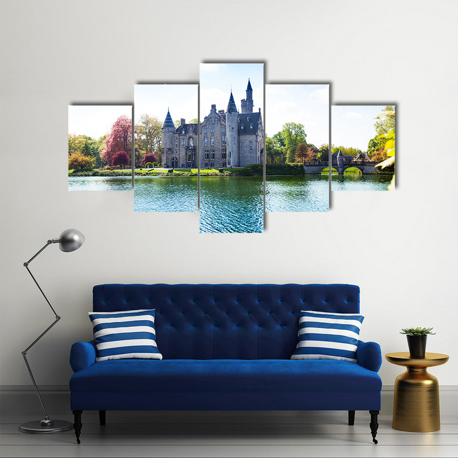 View of Bornem Castle from the river side Multi panel canvas wall art
