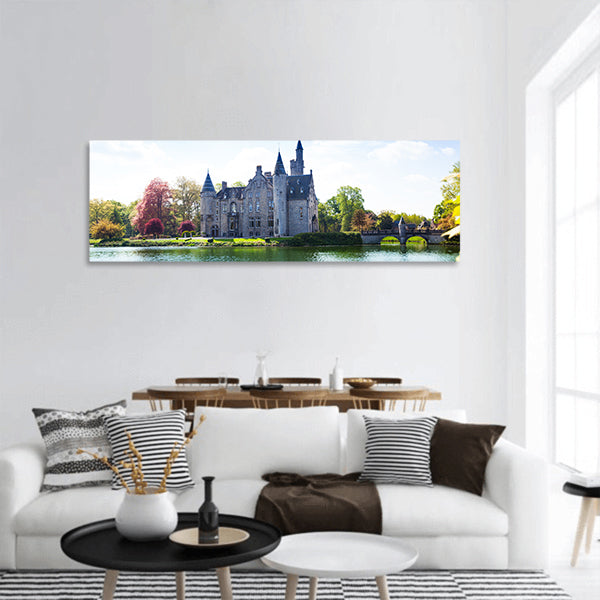 View of Bornem Castle from the river side panoramic canvas wall art