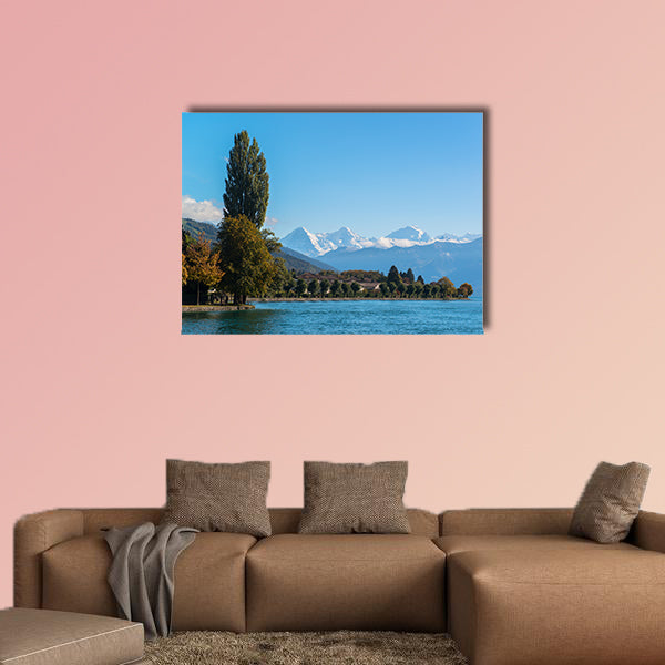 Alps and Thun Lake near Spiez town in Switzerland, Europe Multi panel canvas wall art