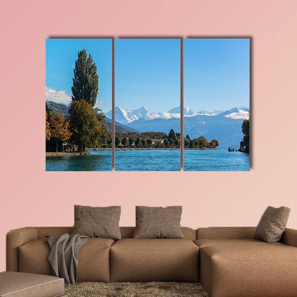 Alps and Thun Lake near Spiez town in Switzerland, Europe Multi panel canvas wall art