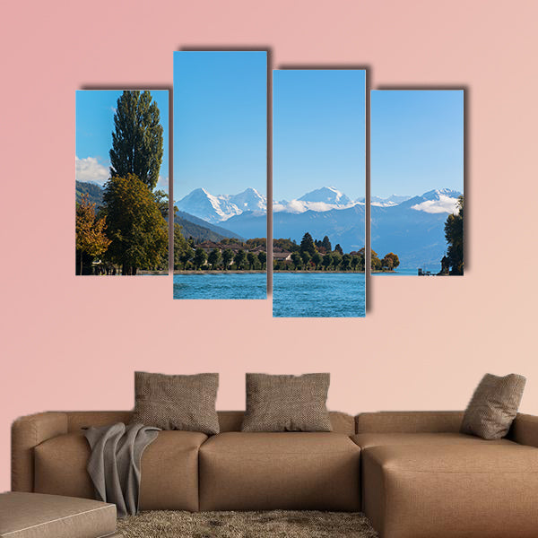 Alps and Thun Lake near Spiez town in Switzerland, Europe Multi panel canvas wall art