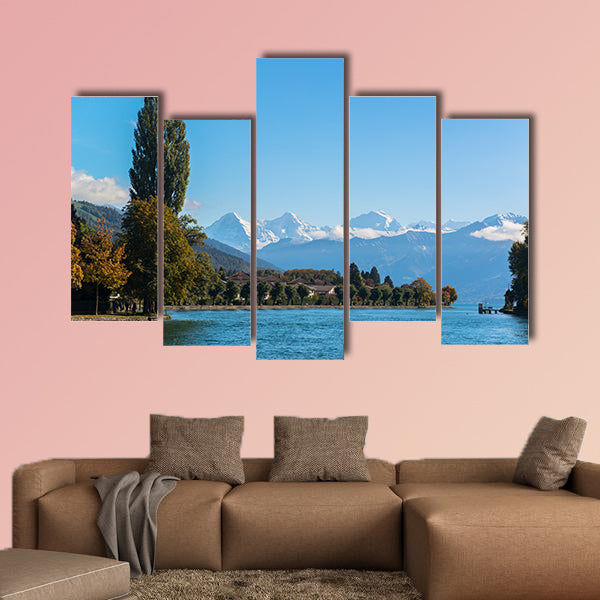 Alps and Thun Lake near Spiez town in Switzerland, Europe Multi panel canvas wall art