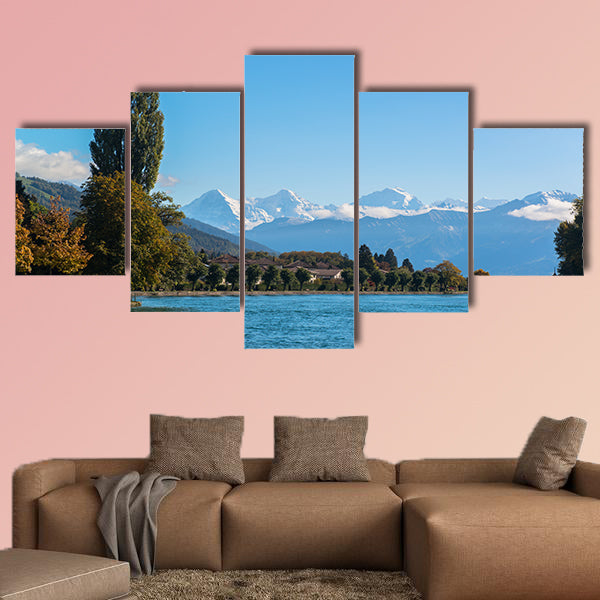 Alps and Thun Lake near Spiez town in Switzerland, Europe Multi panel canvas wall art