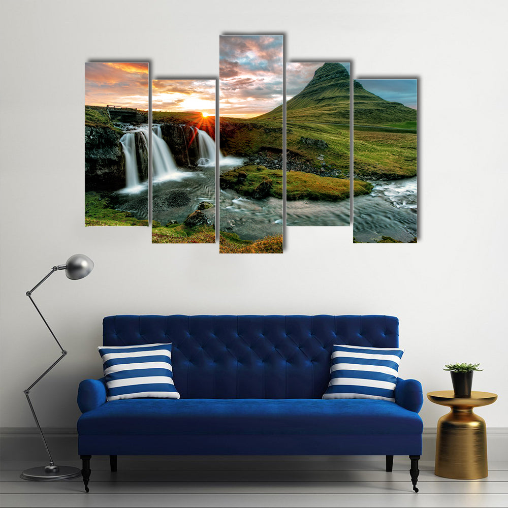 Beautiful view of Waterfall ICELAND Multi Panel Canvas Wall Art