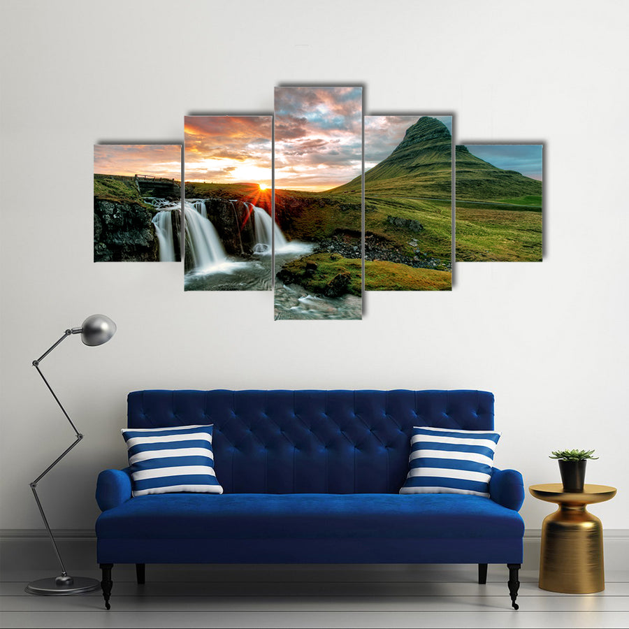 Beautiful view of Waterfall ICELAND Multi Panel Canvas Wall Art