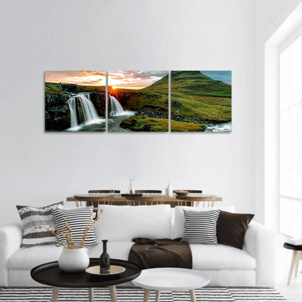 Iceland Waterfall panoramic canvas wall art