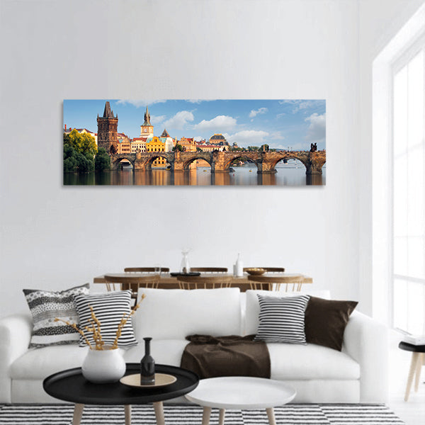 Charles bridge in Prague, Czech republic panoramic canvas wall art