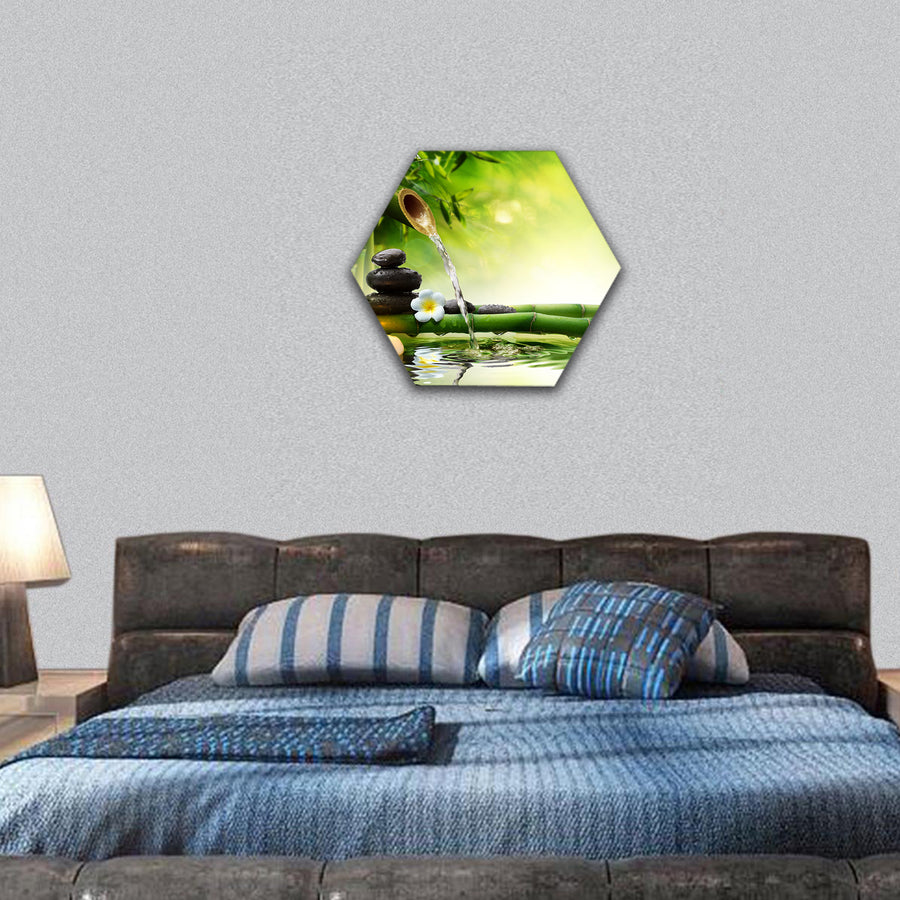 Spa stones in garden with flow water hexagonal canvas wall art
