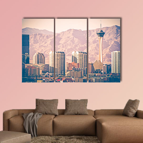 Vintage Las Vegas Skyline. Las Vegas Strip From Distance. Vintage wall art