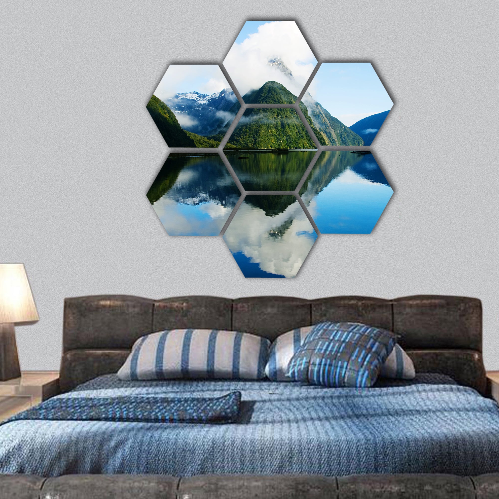 Milford Sound, Fiordland, New Zealand hexagonal canvas wall art