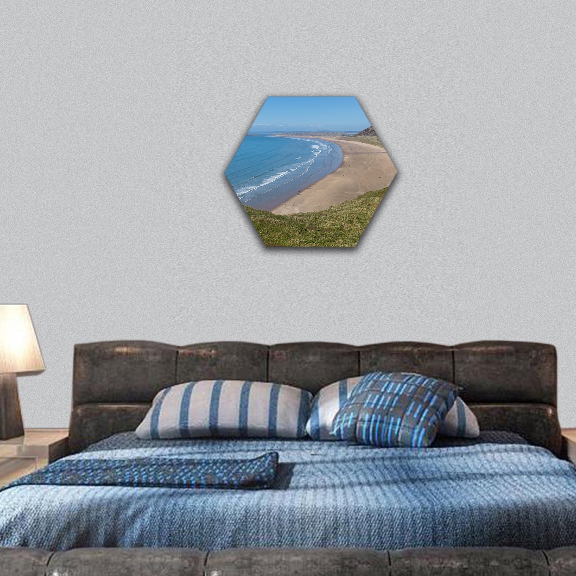 Rhossili Bay beach, Gower Peninsula, Wales hexagonal canvas wall art