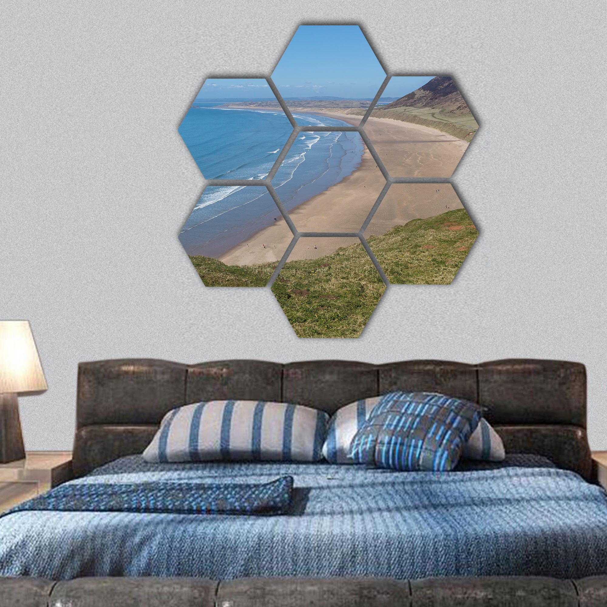 Rhossili Bay beach, Gower Peninsula, Wales hexagonal canvas wall art