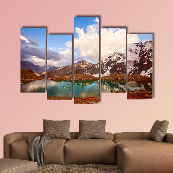 Beautiful Mountain Lake with reflection of nearest mountains, multi panel canvas wall art