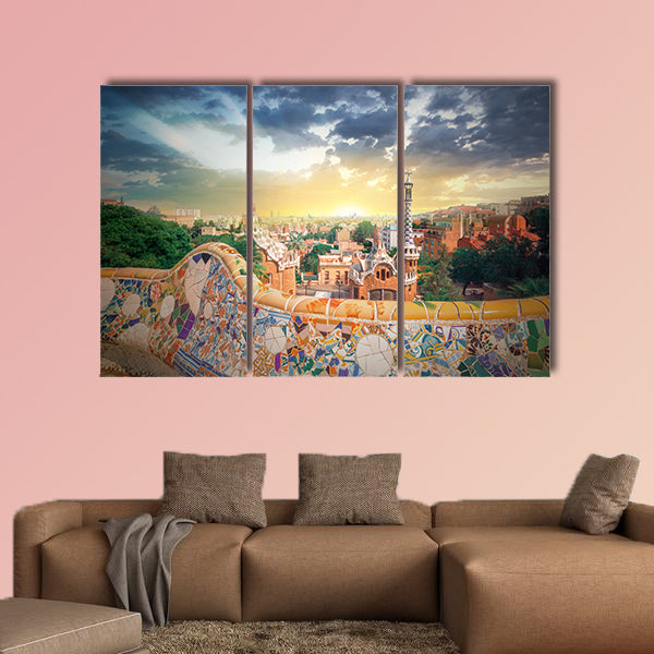 Park Guell in Barcelona, Spain multi panel canvas wall art