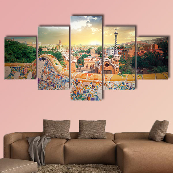 Park Guell in Barcelona, Spain multi panel canvas wall art