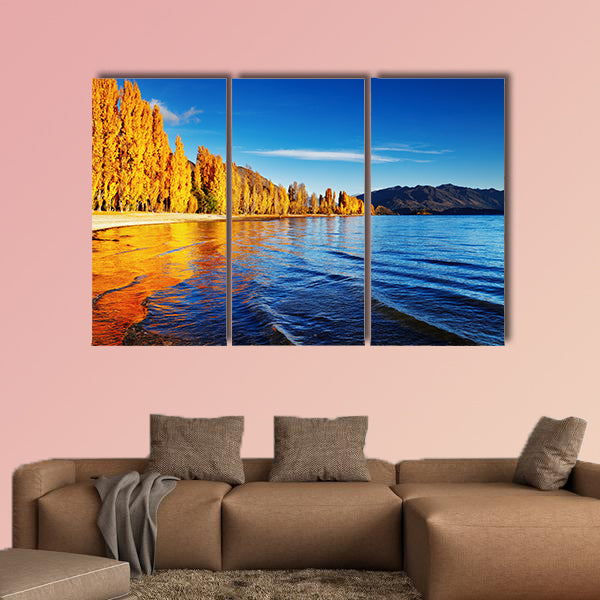 Autumn landscape, lake Wanaka, New Zealand Multi panel canvas wall art