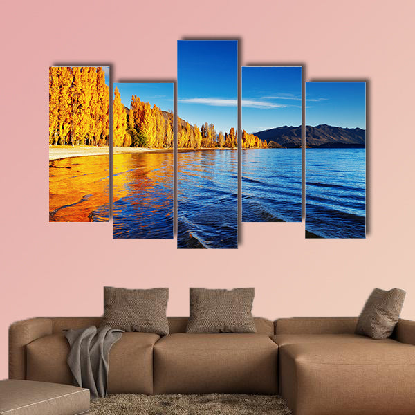Autumn landscape, lake Wanaka, New Zealand Multi panel canvas wall art